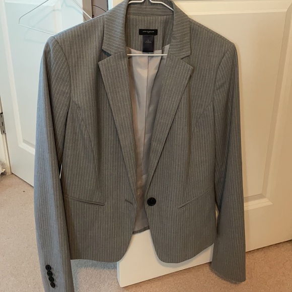 Ann Taylor gray blazer with white pinstripes - Picture 2 of 5